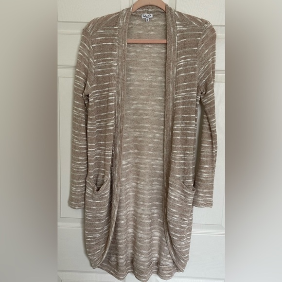 Splendid Sweaters - Splendid Taupe and Cream Open Cardigan with Pockets